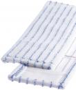 Preview: The image shows a white mop cover with blue stripes. It has a fluffy surface and straight edges. It is intended for cleaning devices.