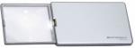 Preview: The image shows a practical magnifying glass in a compact, silver casing. The magnifying glass is foldable and has a clear, magnifying lens. It is suitable for better visibility of small text.