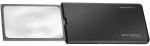 Preview: The image shows a black, folding magnifying glass with a large, clear lens on the left side. The design is compact and ideal for travel.