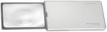 Preview: The image shows a collapsible magnifying glass in a silver, rectangular casing. The lens is transparent and flush with the casing, ideal for reading and enlarging texts.
