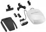 Preview: The image shows a set of magnification aids. It includes an electric magnifier, various mounts and attachments in black and white, all neatly arranged.