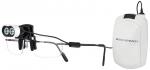 Preview: The image shows a special pair of glasses with two small cameras on the top. It is connected to a technical device that is white in color and attached to the right side.