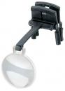 Preview: The image shows a black-and-white magnifying glass with a clip. The round glass head is transparent and slightly magnifying. The clip is used to attach to books or other surfaces.