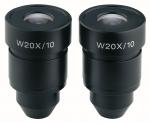 Preview: The image shows two black microscope eyepieces. They are cylindrical, have a clear lens on top, and are labeled 