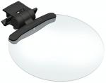 Preview: The image shows a round magnifying glass with a black plastic handle. The handle has a clip to attach the magnifying glass. The lens is transparent and magnifies objects.