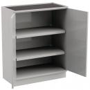 Preview: The cabinet is gray, rectangular, and has an open door on the right side. Inside, three shelves are visible, providing ample space.