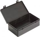 Preview: It is a rectangular, black plastic box with a lid that is flipped open. Inside, the box is empty and smooth. It has two small eyelets on the sides.
