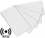 Preview: Das Bild zeigt fünf dünne, rechteckige Karten, die nebeneinander liegen. Links unten ist ein Symbol für RFID (Radiowellen) abgebildet, das Wellenlinien zeigt.