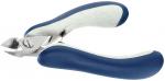 Preview: The image displays a nail scissors with sharp blades and an ergonomic handle. The handles are blue with a soft, white coating for improved grip. Ideal for nail care.