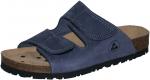 Preview: The shoe is an open, blue slipper with two adjustable Velcro fasteners. The sole is made of leather with a cork base and has a non-slip rubber sole.