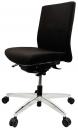 Preview: Der Stuhl ist ergonomisch geformt mit schwarzer Polsterung. Er hat eine hohe Rückenlehne und eine verstellbare Sitzhöhe, steht auf einem chromefarbenen Fuß mit fünf Rollen.