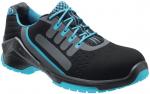 Preview: The shoe is black with blue accents. It has a sporty shape, breathable materials, and a textured sole. The shoelaces are also blue and highly visible.