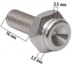 Preview: The image shows a silver screw with a rounded head. The shaft is threaded. Dimensions are provided: diameter 3.5 mm, total length 16 mm, head size 3.5 mm.