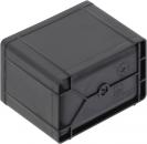 Preview: The image shows a rectangular, black plastic storage box. It has smooth sides and rounded corners, with a closed top and a simple design.