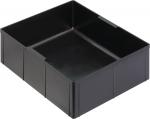 Preview: Das Bild zeigt eine schwarze, rechteckige Kunststoffbox ohne Deckel. Sie hat eine klare, offene Form mit hohen, geraden Wänden und einer flachen Basis. Ideal zum Organisieren.