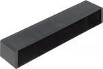 Preview: The image shows an elongated, rectangular box in black. It has an open front and a flat top with four horizontal creases indicating where the lid sits.