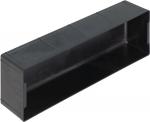 Preview: The image shows an elongated, flat box made of black plastic. It has straight edges and an open top. Inside, it is hollow and provides space for storage.