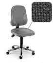 Preview: The image shows a gray office chair with a padded seat and backrest. The chair has a chrome base with casters and a fabric sample in the picture that shows the material.