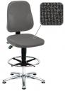 Preview: The image shows a gray office chair with a padded seat and backrest. The chair has an adjustable height and a sturdy, chrome-plated base with five casters.