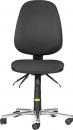 Preview: The chair is ergonomic, with a high, rounded backrest and a wide seat. It is black and has five movable casters as well as an adjustable seat height.
