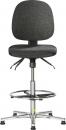 Preview: The image shows a swivel office chair in black with a padded seat and backrest. The chair features an adjustable footring and a chrome-colored base with five casters.
