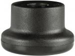Preview: The image shows a round, black plastic object with a smooth, slightly curved top and a hollow center. It has a thick, sturdy base and a simple shape.