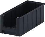Preview: The image shows a rectangular, open container made of black plastic. It has smooth sides with vertical grooves and a flat, wide opening on top. It is sturdy and lightweight.