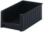 Preview: The image shows a rectangular, black plastic box without a lid. The walls are slightly ribbed and the box has an open top. It is sturdy and has a flat bottom.
