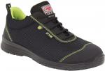 Preview: This is a black shoe made from breathable material with green accents and laces. The shoe has a sporty, modern shape and a rubberized sole.