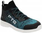 Preview: The shoe has a tall, black upper with turquoise patterning. It is sportily cut, with an elastic shaft and a white sole. The side reads 