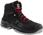Preview: The shoe is a black, high-top boot with red laces. It has a sturdy rubber sole and a sporty design, ideal for outdoor activities or work.