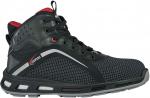 Preview: The shoe is a black, low-cut sneaker with red-black accents. It features a breathable upper material structure, a comfortable sole, and laces for good support.