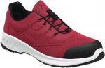 Preview: The shoe is red with fine, textured lines. It has a black, solid toe cap and a white sole. The laces are black and the shoe has a sporty shape.