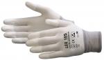 Preview: Das Bild zeigt ein Paar Handschuhe. Sie sind überwiegend weiß und haben einen grauen Bündchen. Auf den Handschuhen sind kleine Drucke mit Zahlen und Symbolen zu sehen.