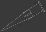 Preview: The image shows a schematic representation of a sharp object with a cylindrical end. It has a narrow, elongated shape that tapers towards the front. The background is dark.