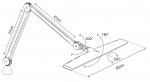 Preview: The image shows a drawing of an adjustable lamp with two articulated arms. The arms are 47 cm long and can assume various angles. The base has a rectangular area.