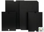 Preview: The image shows four black plates of different sizes and shapes, arranged on top of each other. Some have notches on the edges to facilitate handling.