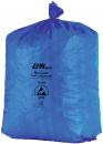 Preview: A blue trash bag that appears slightly transparent. It has a smooth surface and is tied at the top. Information about size and material is printed on the front.