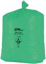 Preview: The image shows a large, green trash bag with a drawstring closure. On the front, there are symbols and text providing information about the size and usage.