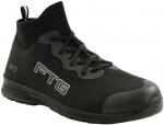 Preview: The shoe is black, narrow, and has a high shaft. It is made of a flexible material and has a rubber-like sole with a reinforced toe area. There is lacing in the middle.