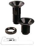 Preview: The image shows two black, conical screws with threads and a round washer. Next to it lies a small measuring template labeled 