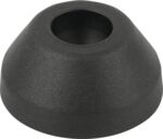 Preview: The image shows a conical, black object made of plastic. It has a smooth surface and a tall, rounded end that tapers down to an opening.