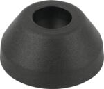 Preview: The image displays a conically shaped object made of black material. It has a smooth surface and an opening in the center that tapers inward. The shape resembles a small hat.