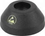 Preview: The image shows a black, cone-shaped object with an opening in the middle. It has a textured surface and a yellow symbol with the inscription 