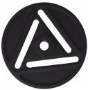 Preview: The image shows a round, black plate with a pattern in the shape of an equilateral triangle and a small, round indentation in the middle. There are three white lines that form the pattern.