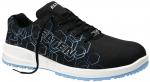 Preview: Der Schuh ist schwarz mit einem geometrischen Muster in Blau. Er hat eine helle, rutschfeste Sohle und Schnürsenkel. Die Form ist sportlich und modern, ideal für den Alltag oder die Arbeit.