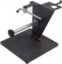 Preview: The image shows a sturdy holder made of black metal. It has a rectangular base, a vertical stand, and a horizontal arm designed for holding devices.
