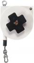 Preview: The image shows a white spool with a cross-shaped black handle. At one end, there is a carabiner, and the strap is extendable.