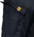 Preview: The image shows the thigh area of a dark pair of pants with a side pocket. There is a yellow label with a symbol on the pocket. The texture appears sturdy.
