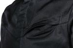 Preview: The image shows a part of a black top made from a shiny, smooth fabric. On the left side, there is a small pocket that is slightly open.